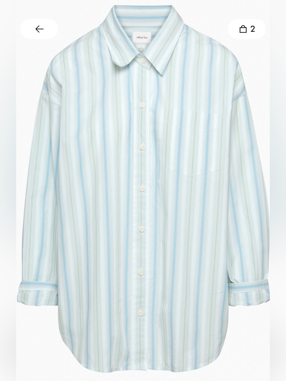 Aritzia xWilfred Free Light Blue Green White Vertical Stripe Button-Down Shirt M